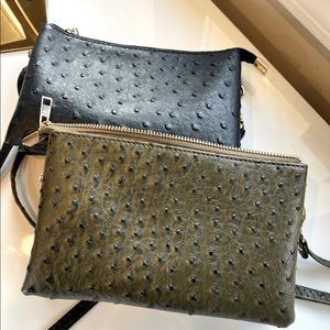 2 crossbody bags. Alligator like texture. Black and olive / green.